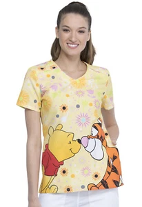 Winnie The Pooh Cherokee Scrubs Tooniforms Disney V Neck Top TF690 PHBT - Picture 1 of 6