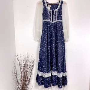 Maxi abito vintage anni '70 GUNNE SAX per Jessica McClintock Ditsy floreale stringato - Foto 1 di 8