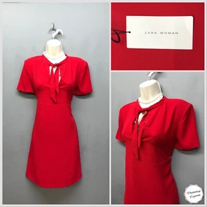NEW Zara Woman Red Ribbon Neck Midi Dress Small RRP £29.99 - Picture 1 of 11
