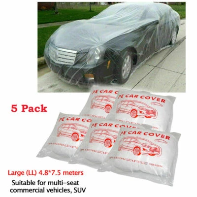 5 Pack Fits SUV Jeep XL Plastic Disposable Car Cover Temporary Garage Rain Dust - Image 1 of 4