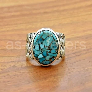 Blue Copper Turquoise Ring, 925 Sterling Silver Jewelry, Handmade Men's Ring - Picture 1 of 5