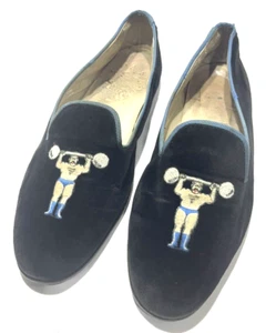 Stubbs & Wooton 9-10 Strongman Cocktail Schwarz Blau Samt Herren Schuhe Selten Fund - Bild 1 von 13