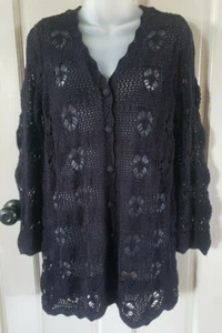 Joan Rivers Cardigan all'uncinetto con maniche a bracciale nero taglia media NUOVO CON ETICHETTE - Foto 1 di 10