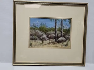 "Rocky Landscape" Pastel by Bev Williams Framed & Glazed 40cm x 35cm - Picture 1 of 5