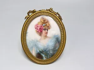 19c.Viktorianische Miniaturmalerei Edle Dame Miss Lina Portrait signiert Regnol - Bild 1 von 13