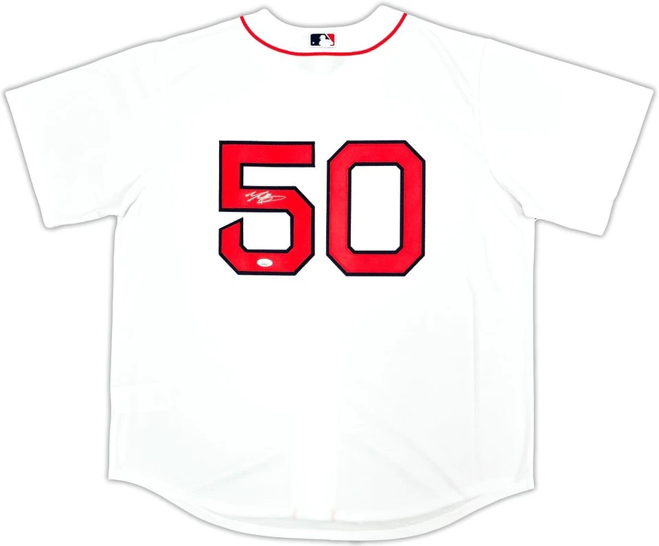 Camiseta deportiva de béisbol Nike réplica firmada por Mookie Betts de los Medias Rojas de Boston JSA Foto 1 de 4