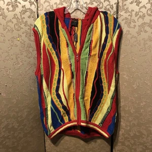 Bergati Yellow Red Multi-Color Grunge Hoodie Vest Size Large L - Picture 1 of 4