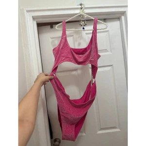 SKIMS Size 4x Magenta Pink Glitter Sparkle Swimsuit Sexy Cut Out Monokini NWT - Picture 1 of 10