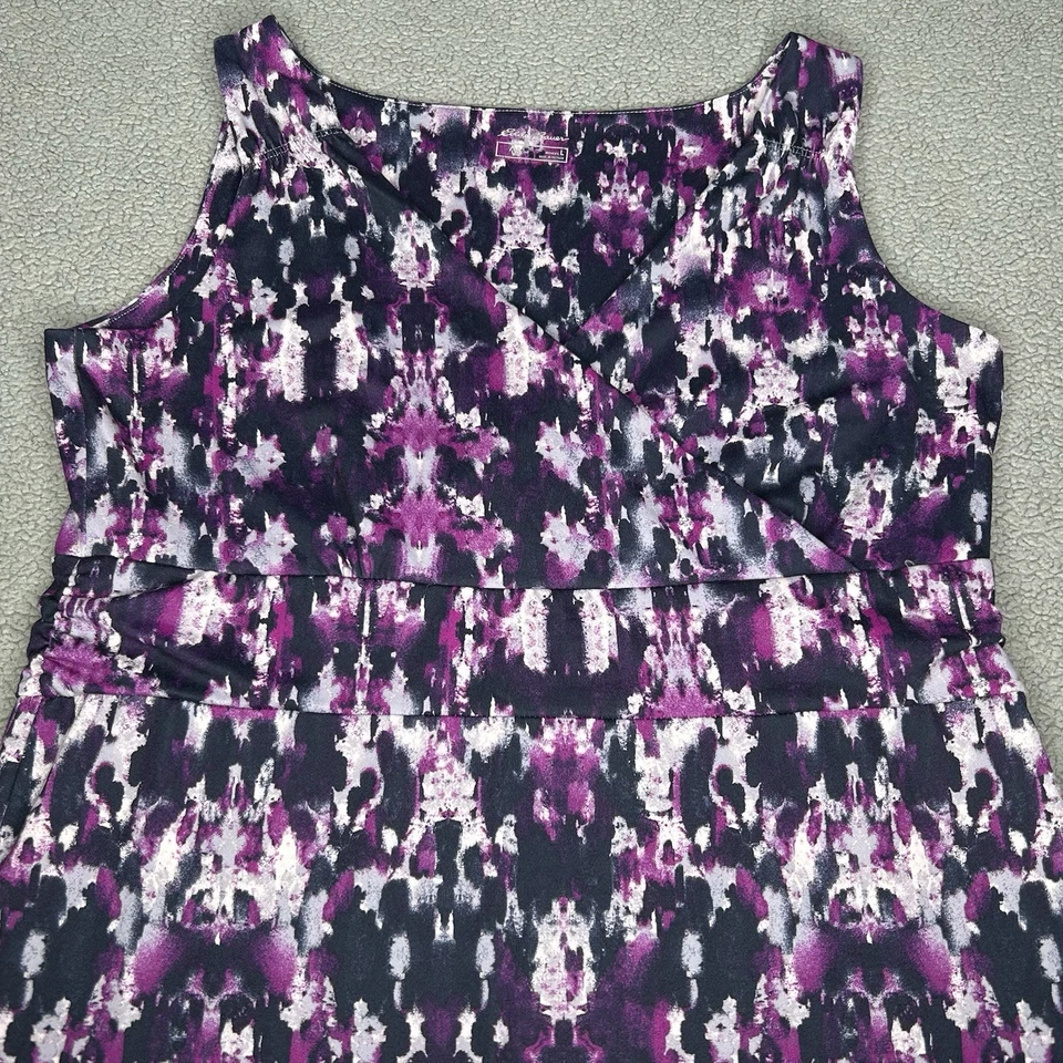 Eddie Bauer Dress Large Faux Wrap Purple Abstract Stretch Tennis Hiking Surplice - Image 1 of 4