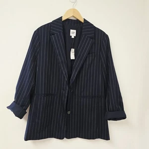 Gap Double Breasted Blazer Jacket Large Navy Pinstripe Womens Lined Career NWT - Picture 1 of 9