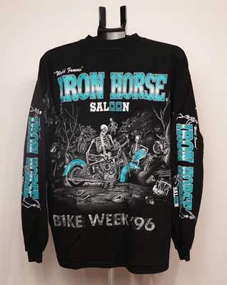 Vintage Bike Week 96 Iron Horse Saloon Skeleton Harley Scrapyard XL LS T-Shirt - Image 1 of 4
