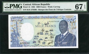 República Centroafricana 1985 1000 francos P15 PMG 67 EPQ Super GEM UNC - Imagen 1 de 2