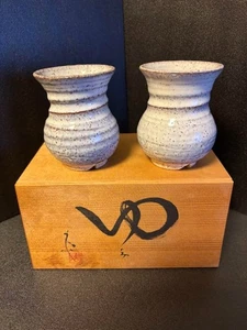 Hagi Ware Yunomi Teetasse Set Paar klein Oni Hagi Dojime mit Holzkiste japanisch - Bild 1 von 11