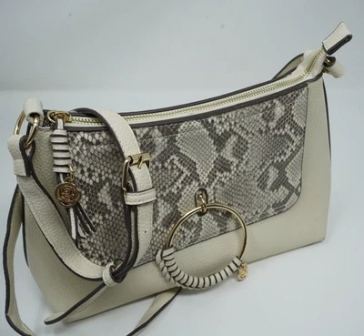 "Bolso de hombro para mujer Carlos by Carlos Santana color crema imitación serpiente 12""x8,5x4""" Foto 1 de 4