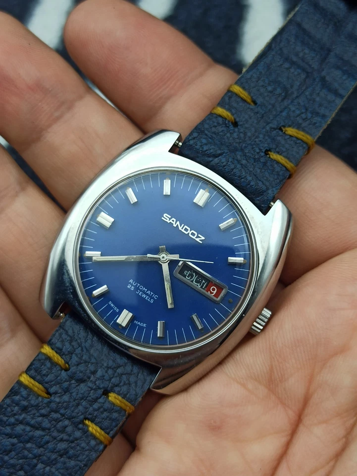 Reloj Pulsera Estilo Informal Sandoz Esfera Azul Elegante Suizo De Colección Foto 1 de 4