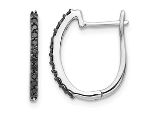 1/5 Carat (ctw) Black Diamond Hoop Earrings in 14K White Gold - Picture 1 of 5