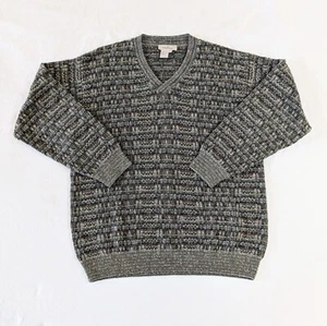 Vintage Ermenegildo Zegna Wollmischung V-Ausschnitt Pullover grün braun blau geometrisch XL - Bild 1 von 10