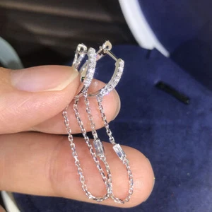 1.75Ct Created Diamonds Dangling Chain Women's Earrings 14K White Gold Finish - Picture 1 of 5