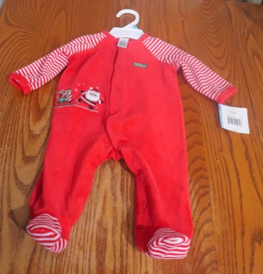 Christmas NEW Infant Little Me 6 months sleep & play Santa accent red snap close - Image 1 of 4