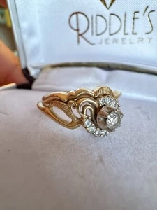 Anello di Fidanzamento Vintage Misura 6,25 W Fascia Oro Giallo 14k Set .10ct Creato in Laboratorio - Foto 1 di 9