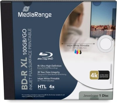 1 MediaRange BD-R XL Extra Large Blu ray HTL 100GB 4x Printable blank disc MR520 - Image 1 of 2