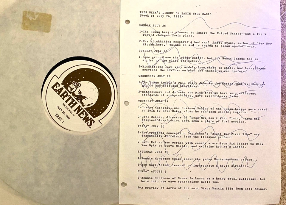 7/26/82 EARTH NEWS RADIO FEATURES HUMAN LEAGUE, MONTROSE, GAMMA - Image 1 of 1
