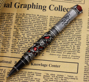 New Jinhao Dragon King Vintage Rollerball Pen Gray & Red Unique Embossing Design