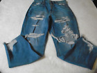 American Eagle Womens Sz 12 Distressed Navy Jeans (BIG Holes & Rips!  -TRENDY!!)
