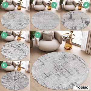 Teppich Rund Wohnzimmer Modern Grau Kurzflor Kariert Baumstamm Muster ÖKOTEX - Bild 1 von 43