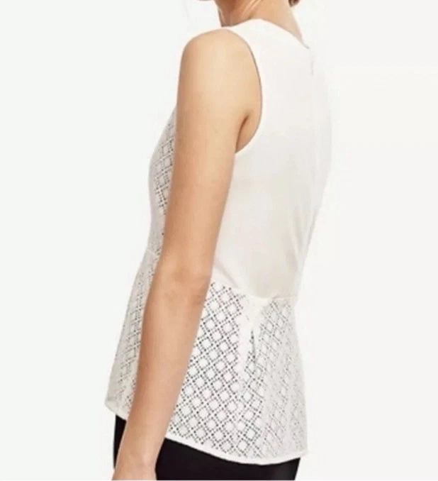 Blusa Ann Taylor Para Mujer Pequeña Blanca Peplum Ojales Encaje Sin Mangas Top Preppy Foto 1 de 4