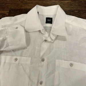 Ike Behar White Linen Long Sleeve Front Pockets Collar Shirt - L - Picture 1 of 5