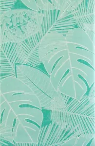 Two Tone Palm Leaves Vinyl Flannel Back Tablecloth Aquamarine 52 x 70 Oblong - Picture 1 of 4