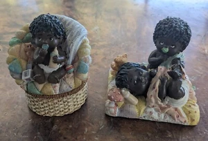 African American Babies Resin Figurines Set Of 2 - Picture 1 of 15