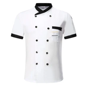 Kitchen Chef T-shirt Coat Unisex Men Women Tops Short Sleeve Catering Uniform - Picture 1 of 22