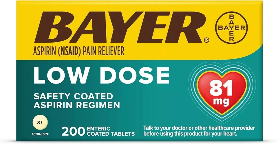 Bayer Low Dose Aspirin Enteric Coated Tablets 81mg 200 Count