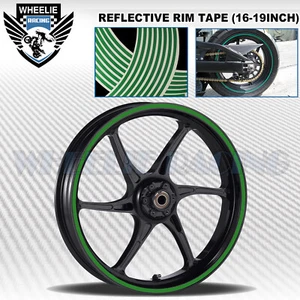 GREEN REFLECTIVE RIM TAPE WHEEL STRIPE MOTO BIKE AUTO DECAL STICKER 16 17 18 19 - Picture 1 of 7