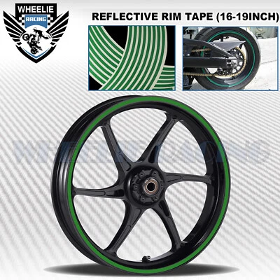 GREEN REFLECTIVE RIM TAPE WHEEL STRIPE MOTO BIKE AUTO DECAL STICKER 16 17 18 19 - Image 1 of 4