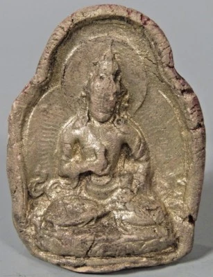 Relieve de arcilla de cerámica asiática fina de Asia Tsa con figura dorada de Buda ca siglo XX Foto 1 de 4