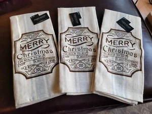 3) Farmhouse Merry Christmas Holiday Kitchen Towels 100% Cotton New! - Picture 1 of 5