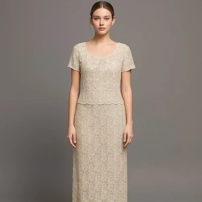 Vestido de Noche Formal Con Cuentas Lentejuelas Marfil De Colección Stenay Talla 12 Maxi Boda Foto 1 de 4