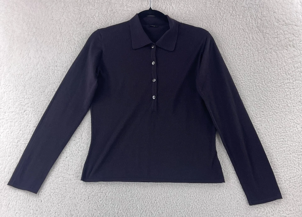 Brioni рубашка-поло женщин размер большой 44 фиолетовый шелк шерсти длинным рукавом сделано в Италии - Изображение 1 из 4