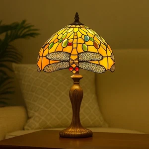 Lámpara de mesa Tiffany de vitral pantalla tradicional hecha a mano luz de sala de estar - Imagen 1 de 13