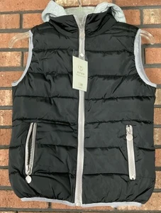 Boys Black/Gray Puffer Hooded Full Zip Vest Size L - Picture 1 of 3