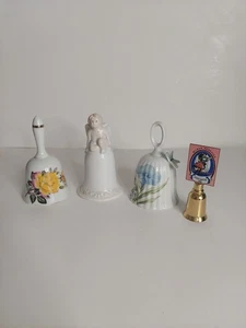 3 Porcelin And 1 Brass Bells Collection Lot Angel Butterfly Flower Nebraska... - Picture 1 of 21