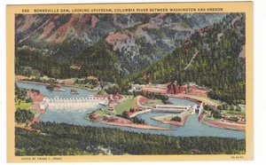 Washington & Oregon vintage postcard / Bonneville Dam Columbia River aerial view - Bild 1 von 2
