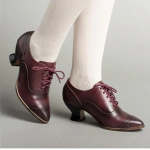 American Duchess Damen 8 Londoner Edwardian Kirsche Leder Schnürschuhe Oxford-Schuhe - Bild 1 von 12