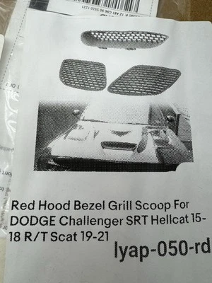 Cuchara de parrilla con bisel Red Hood para Dodge Challenger SRT Hellcat 15-18 R/T Scat 19-21 Foto 1 de 4