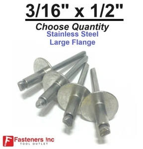3/16" x 1/2" Grip ALL Stainless Steel Large Flange POP Rivet 68LF (Choose Qty) - Picture 1 of 8