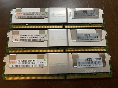 Lote de 3 Memorias ECC Genuinas HP 2GB PC2-5300F-555-11 DDR2 667MHz (455263-061) Foto 1 de 4