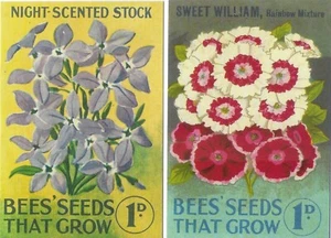2x Replica Bees Seeds Packets Night Scented Stock Sweet William Flower Garden - Picture 1 of 2